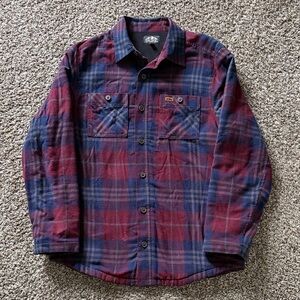 Men's Plaid Shirt Jacket in Burgundy and Navy